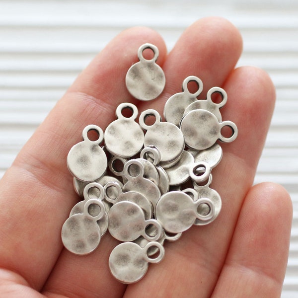 10pc hammered disc charms, bracelet charms, earring charms, silver beads, metal beads, tribal beads, silver charms, round charms, metal bead