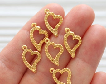 10pc heart charm gold, heart charms for bracelet, heart pendant, heart dangle, earrings charms dangle, heart beads, large charm pendant