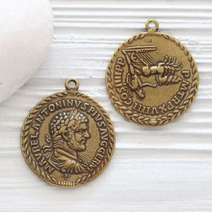 Antique gold coin pendant, Greek coin pendant, coin medallion, coin dangles, replica Greek coins, coin pendant gold, ancient coin pendant