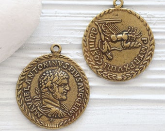 Antique gold coin pendant, Greek coin pendant, coin medallion, coin dangles, replica Greek coins, coin pendant gold, ancient coin pendant
