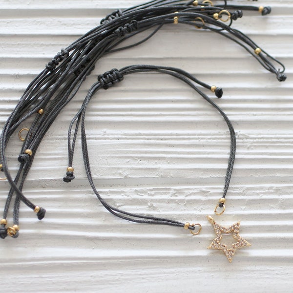 Adjustable grey string bracelet, DIY string bracelet blank, semi-ready cord bracelet with sliding knot, string friendship bracelet woven,N24