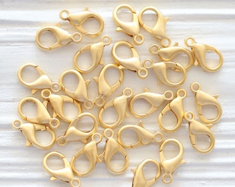 20pc, 14mm gold lobster clasp, lobster claw clasp, jewelry clasps for necklace, closures, labster clasp gold plated, jewelry clasp gold