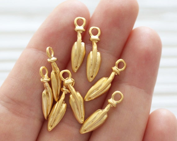10pc gold leaf charm, earrings dangle, leaf charms for necklaces, gold leaf, bracelet charms, mini leaf pendant,matte gold, leaf charm matte