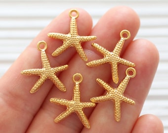 10pc gold starfish charm, starfish, bracelet sea charms, star charm gold, hammered beads, earring charms dangle, star, metal gold sea beads