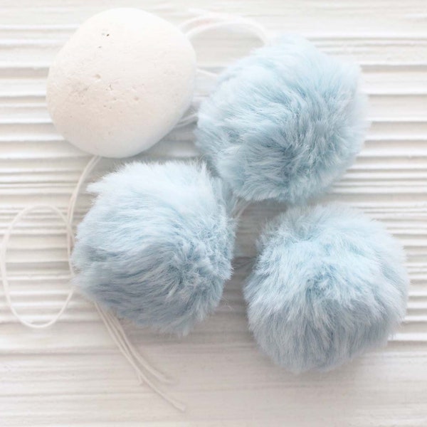 2pc Blue pom pom, 2" blue garland pom pom, fur pom poms for baby boy nursery decor, beanie hats keychains purses bridal shower, N6