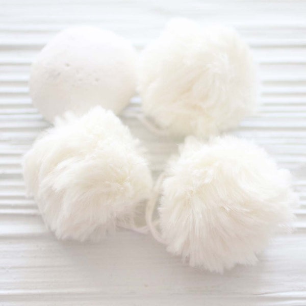 2pc ivory pom pom, 2" garland pom pom, puff pearl fur pom poms for beanie hats keychains purses bridal shower nursery decor, N8