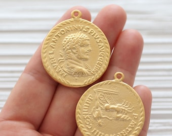 Gold coin pendant, Greek coin pendant gold, large gold coin medallion, earrings coin dangles, replica Greek coins, ancient coin pendant, N3