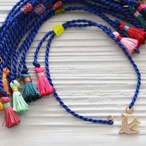 Cobalt blue friendship bracelet blank, blue cord bracelet with tassels, DIY cord bracelet blank, semi-ready bracelet, string bracelet, N16