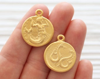 2pc Greek coin charms, gold coin pendant, gold coin dangles, earrings dangle, replica Greek coins, coin pendant gold, ancient coin charms