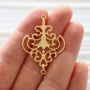 2pc filigree gold pendant, filigree connector, unique filigree findings, jewelry connectors, gold filigree pendant, earrings dangles, charm image 2
