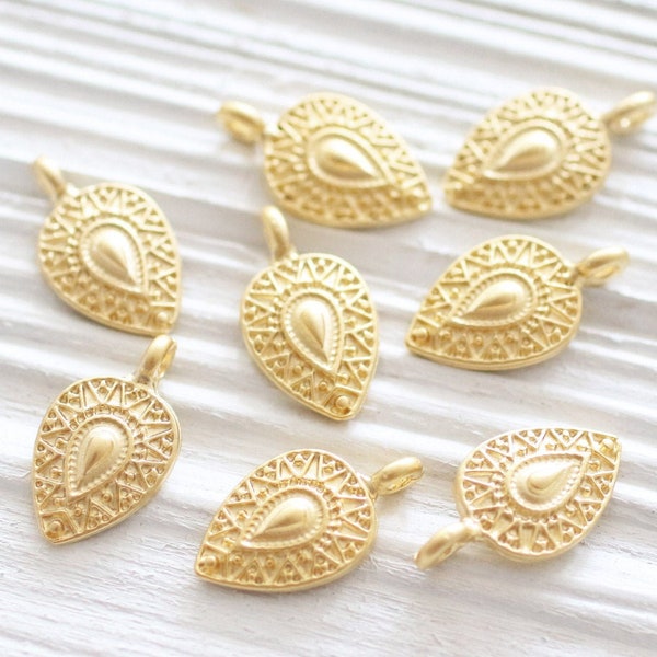 10pc large gold tribal charms, mini teardrop pendant, gold dagger, large gold charms, earrings dangle, rustic, boho large hole drop charm