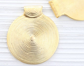 Round pendant gold, spiral pendant, large medallion, gold tribal pendant, large metal pendant, matte gold focal pendant