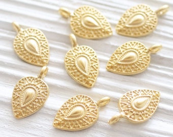 10pc large gold tribal charms, mini teardrop pendant, gold dagger, large gold charms, earrings dangle, rustic, boho large hole drop charm