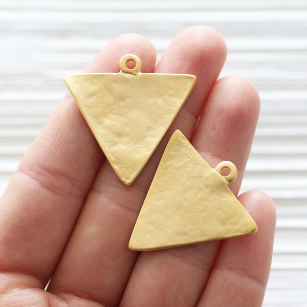 2pc gold triangle charm, triangle pendant, earring charms, geometric pendant, tribal pendant, earrings dangle, hammered pendant, flat charms