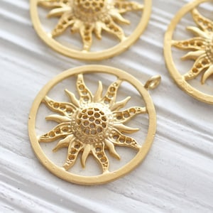 Sunburst pendant, sun pendant, sun medallion, celestial sun, sunburst charm, celestial sun pendant dangle, earrings charm gold