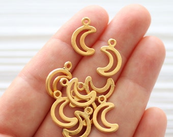 10pc gold crescent charm, mini crescent moon pendant, bracelet charms, half moon, matte gold, unique earrings charm dangle, cut out