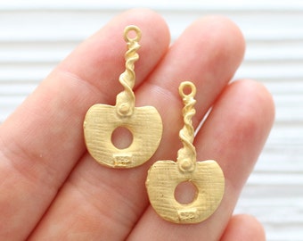 2pc spiral pendant, gold stick pendant, gold dangles, earrings components, tribal pendant dangle, dagger, gold pendant, anchor, sea findings