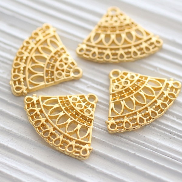 2pc gold triangle connector pendant, unique findings, multi strand jewelry connectors, gold earrings dangle, chandelier, tribal findings