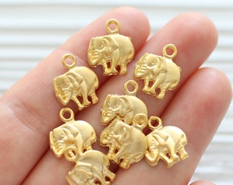 10pc gold elephant charm, earrings dangle, mini elephant pendant, gold elephant, animal charms, elephant charms gold, charms for bracelets