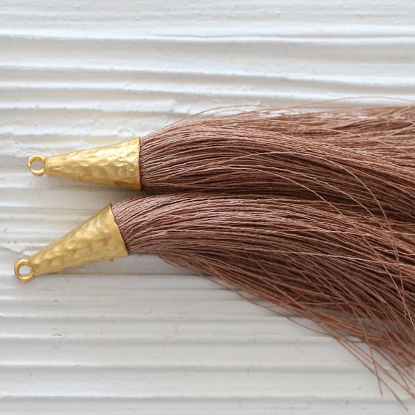 Brown tassel, gold cap coffee brown silk tassel, large tassel, tassel pendant, jewelry tassels, necklace tassel, mala tassel, N38