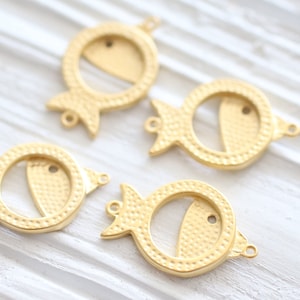 4pc large gold fish charm, earring charms, bracelet charms, gold charms, dangles, sea findings, fish pendant, gold fish connector, animal image 1