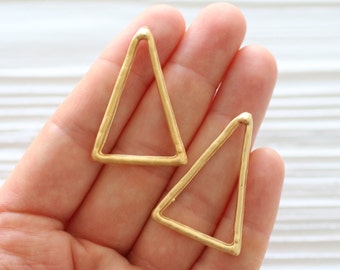 2pc gold triangle pendant, just dangles, large triangle charm, geometric, gold connectors, rustic pendant, earrings dangle, multipurpose