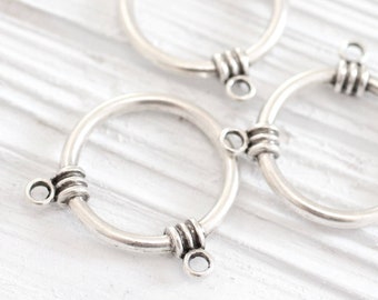 Silver ring pendant connector, circle charm pendant, silver jewelry links, ring connector, round connector, multi strand pendant