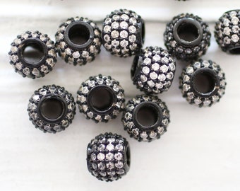 2pc, 8mm black rhinestone rondelle beads, black rhinestone beads, pave beads, Christmas jet stone beads, rondelles, bead spacers, large hole