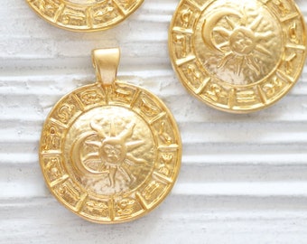 Ancient sun pendant with astrological signs, horoscope pendant, celestial pendant, zodiac pendant, old horoscope calendar, home decor