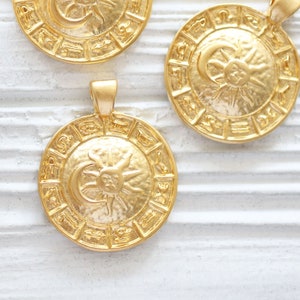 Ancient sun pendant with astrological signs, horoscope pendant, celestial pendant, zodiac pendant, old horoscope calendar, home decor