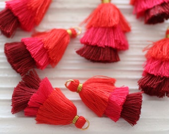 Red layered tassels, red maroon burgundy multi layer tassels, earrings tassels, necklace tassel pendant, purse tassel charm, dangle, N13
