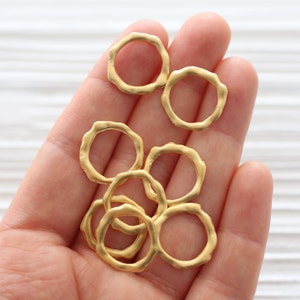 4pc gold ring pendant connector, round jewelry links, necklace links, organic shaped, earrings loops, circle pendant, hoop pendant, dangles