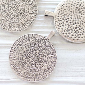 Large round silver pendant, silver spiral pendant, tribal pendant silver, large hole pendant, disc coin pendant, hammered, focal pendant