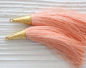 Blush silk tassel, tassel with gold cap, coral, blush pink, peach tassel, tassel pendant, jewelry tassels, dangle necklace mala tassel, N60