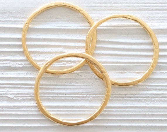 2pc matte gold round hoop pendant, round connector, gold link, circle pendant, thin necklace rings, organic shape, earrings hoops, hammered