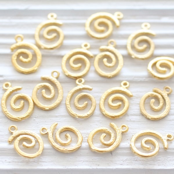 10pc matte gold spiral charm, round gold charm, tribal charm, gold metal charm, spiral beads, bracelet charms, necklace, earrings dangle