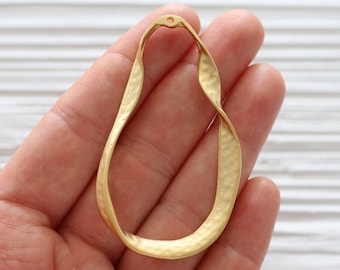Organic shaped oval pendant gold, earring hoops oval, earring loop gold, twisted large hoops, drop focal pendant, big earrings dangle charm