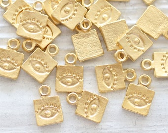 10pc gold charms with evil eye, square bracelet charms, evil eye charm, good luck charms, necklace earring charms, bracelet dangle