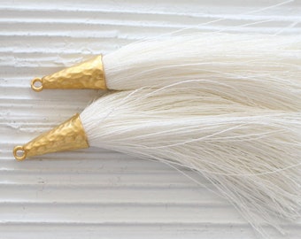 Ivory tassel, off white, large tassel, tassel pendant, tassel with gold cap, large jewelry tassels, dangle necklace tassel, mala tassel, N2