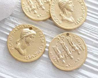 Greek coin pendant, gold coin pendant, large coin medallion, coin dangles, replica Greek coins, coin pendant gold, ancient coin pendant, N1