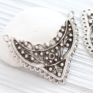 Tribal crescent pendant, multi strand connector, focal pendant, metal collar pendant, large silver crescent, rustic, flower bar connector