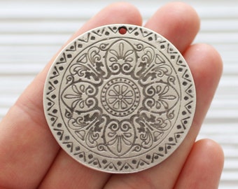 Dangle pendant, silver pendant, tribal pendant, round medallion, big pendant, silver round pendant, tribal medallion, large pendants