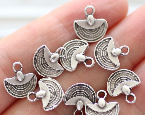10pc silver charm, crescent charms, tribal charms, earring charms pendant, just dangles, necklace charms, bracelet charms, rustic charms
