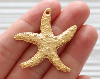 Gold starfish pendant, star earrings charm, gold pendants, star, hammered star pendant, sea pendant gold, starfish charms, earrings dangle