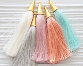 Pink silk tassel, tassel with gold cap, baby pink, blush pink tassel, tassel pendant, jewelry tassels, dangle necklace mala tassel, N35