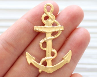 Anchor pendant gold, sea pendant, filigree anchor pendant, large hole pendant, anchor earrings dangle, large anchor, sea earrings charm