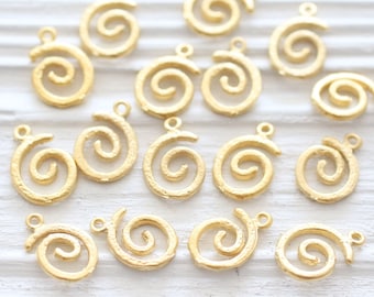 10pc matte gold spiral charm, round gold charm, tribal charm, gold metal charm, spiral beads, bracelet charms, necklace, earrings dangle