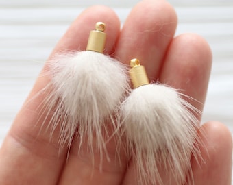 2pc beige pom pom tassel, latte beige faux fur pom pom for earrings, pom poms tassels, pom pom keychain tassel, poms, purse tassel charm,N34