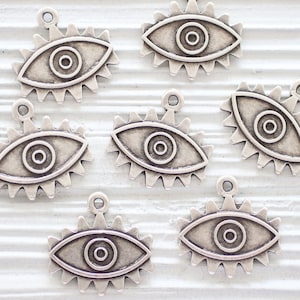 3pc evil eye charms silver, evil eye pendant, large earring charms, dangles, necklace charms, silver evil eye metal beads, rustic charms