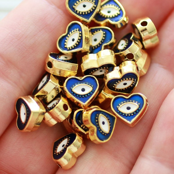 5pc, 9mm navy evil eye beads, heart evil eye beads, DIY earrings beads, lucky beads, necklace, bracelet slider beads, spacer beads, EE9H